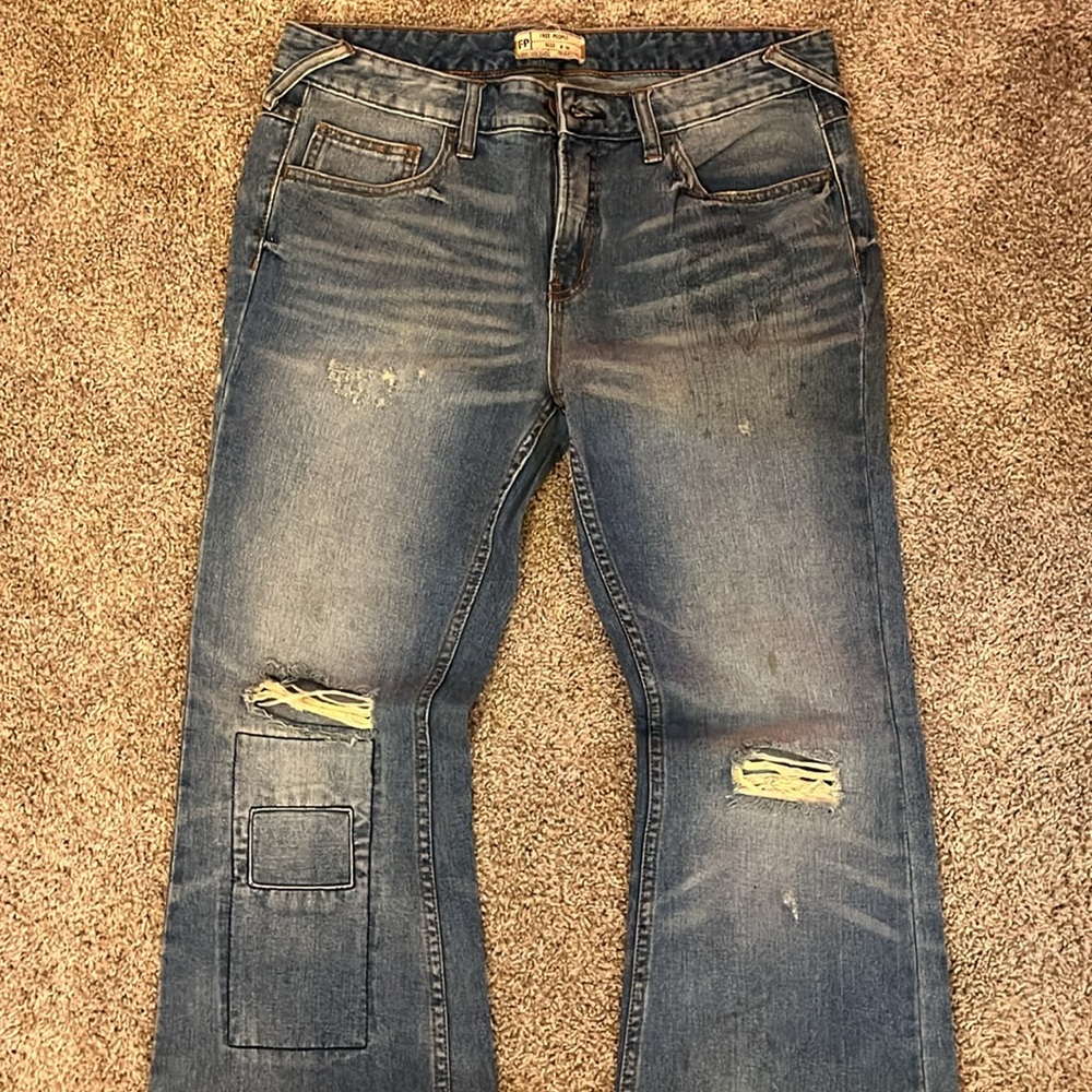 Free people patchwork flare distressed jeans 30 - image 7